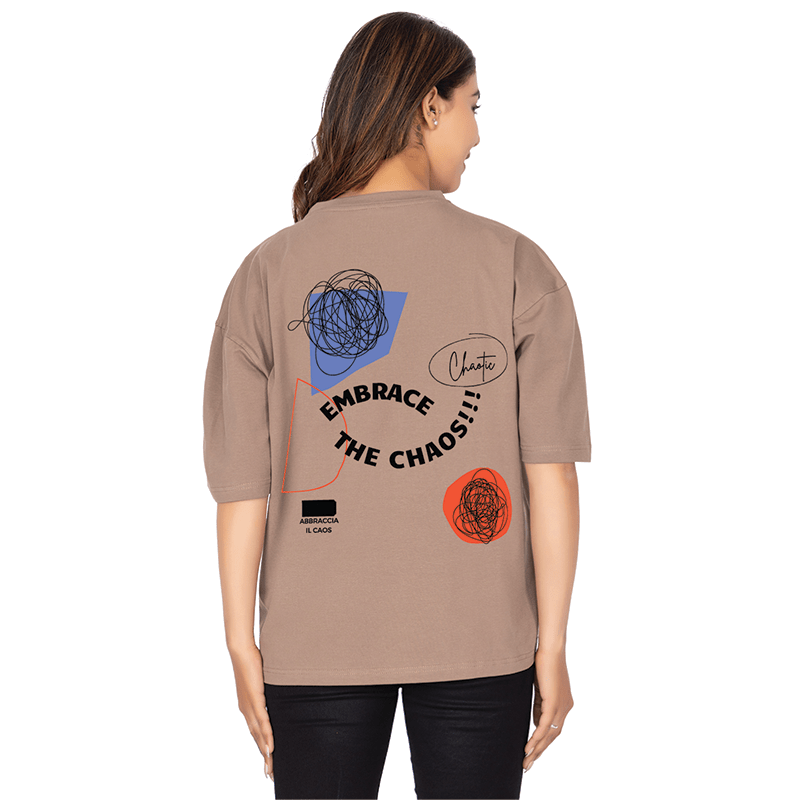 Women Brown Oversized printed t-shirt: Embrace the chaos