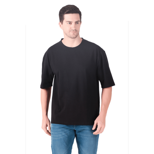 Men Black Oversized Solid T-shirt