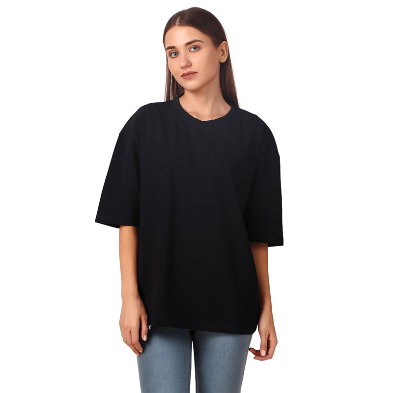 Women Black Oversized Solid T-shirts
