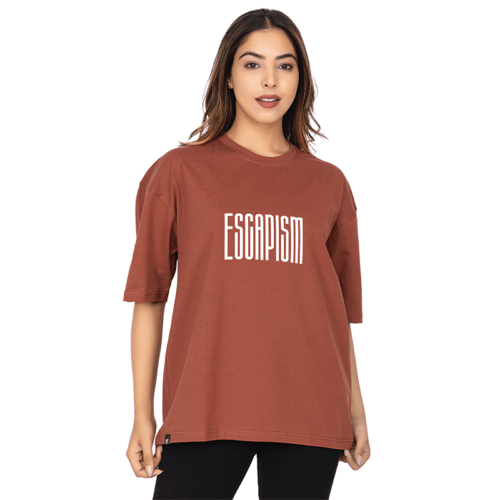 Women Rust Oversized Printed T-shirt: Escapism