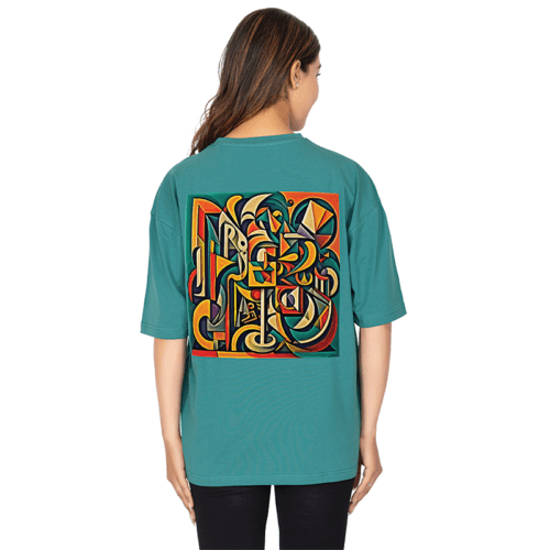 Women Teal Oversized Printed T-shirt: Mirrored