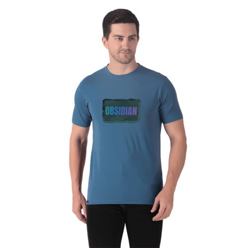 Men Blue Regular Printed T-shirt: Obsidian