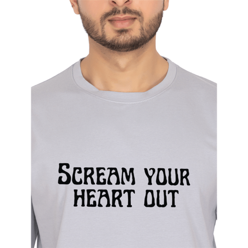 Men Grey Oversized T-shirt: Scream your heart out