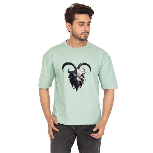 Men Slate Green Printed Oversized T-shirt: Taurus