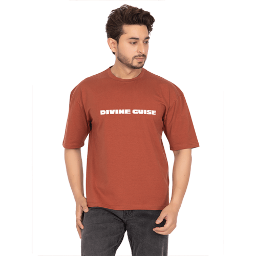 Men Rust Oversized Printed T-shirt: Divine Guise