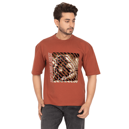 Men Rust Oversized Printed T-shirt: Let's Have A Drink