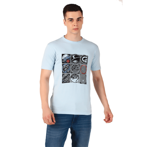 Men Sky Blue Regular Printed T-shirt: Galactic Odyssey