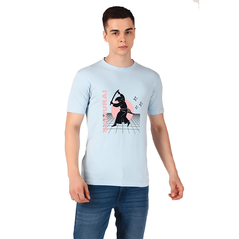 Men Blue Regular Printed T-shirt: Samurai