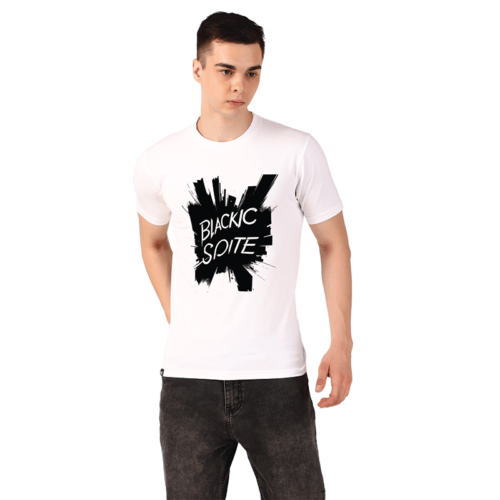 Men White Regular Printed T-shirt: Blackic Spite