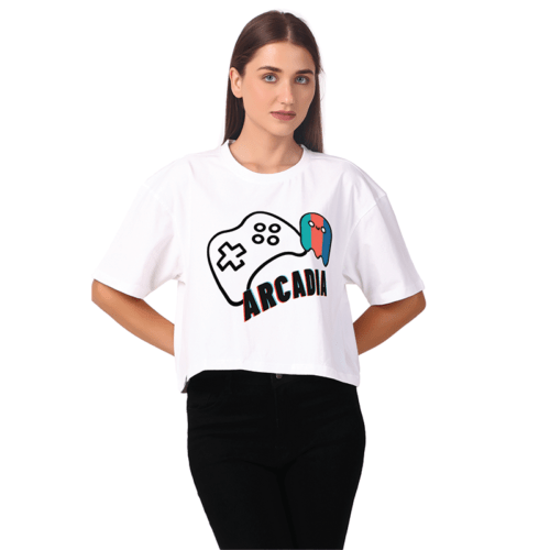 Women White Printed Crop Top: Arcadia