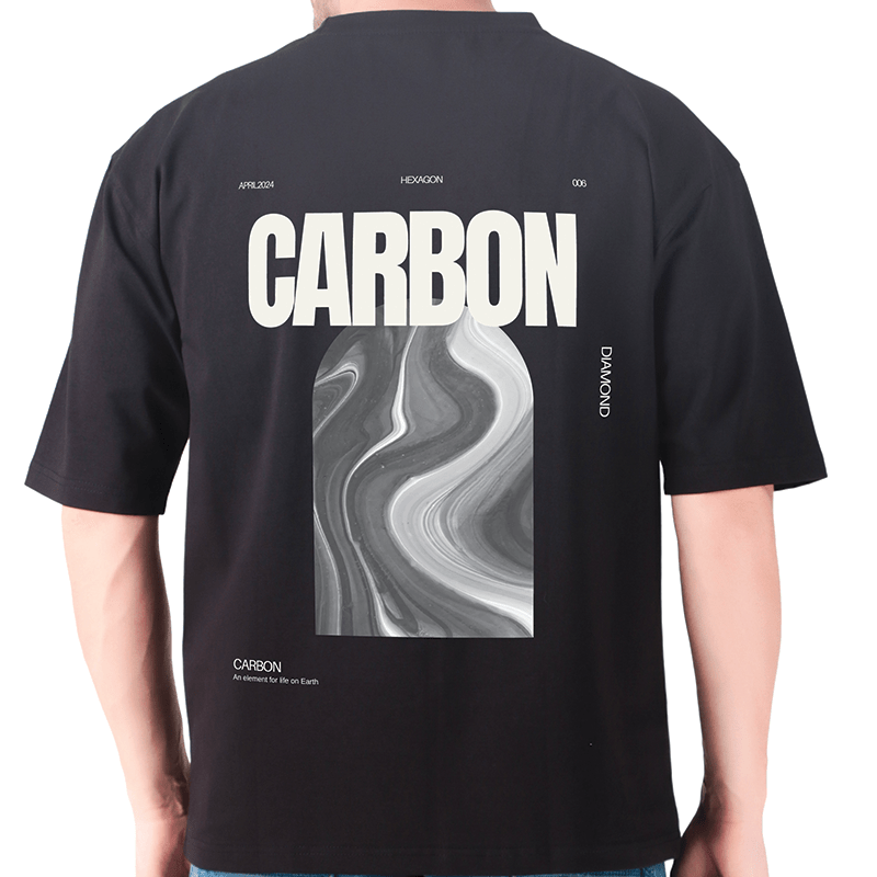 Men Black Oversized Printed T-shirt: Carbon
