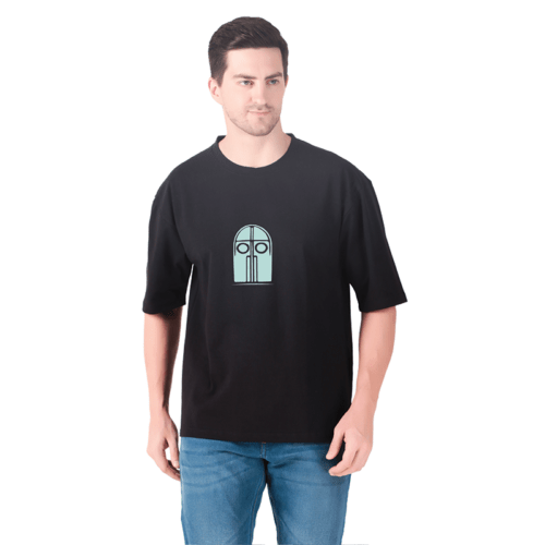 Men Black Printed Oversized T-shirt: FutuRobo