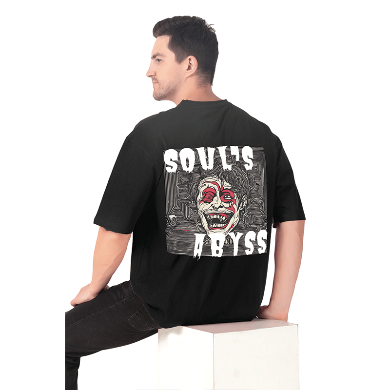 Men Oversized Black Printed T-shirt: Soul's Abyss