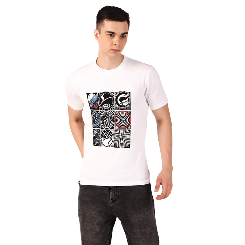 Men White Printed Regular T-shirt: Galactic Odyssey
